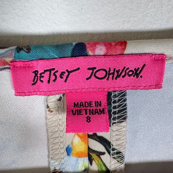 Betsey Johnson Dress Womens 8 Colorful Floral Scuba Career Midi Wedding A-Line - Picture 4 of 12